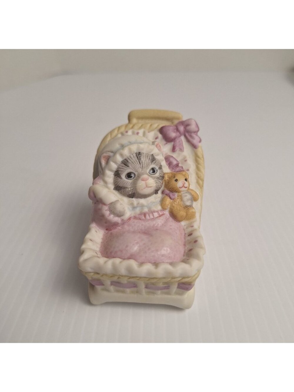 B SHACKMAN SCHMID KITTY CUCUMBER 1987 "BABY CARRIAGE & BEAR" FIGURINE #31115